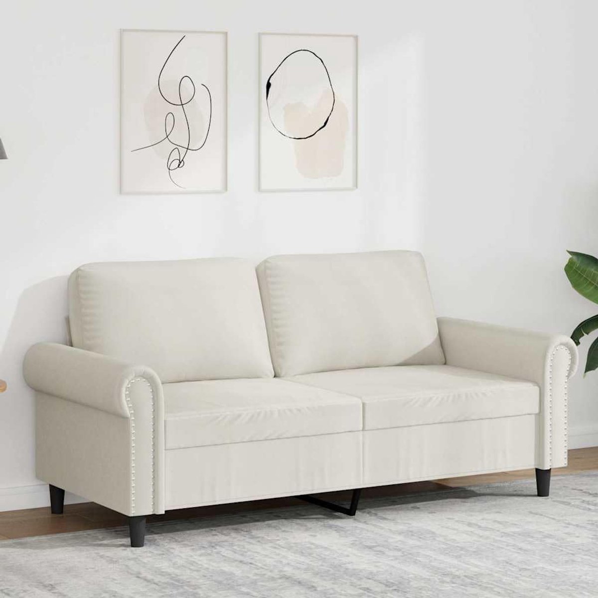 2-zitsbank, crème, 140 cm, fluwelen stof met metalen frame, comfortabel gestoffeerde meubels voor woonkamer, zachte velours bekleding en stabiel design
