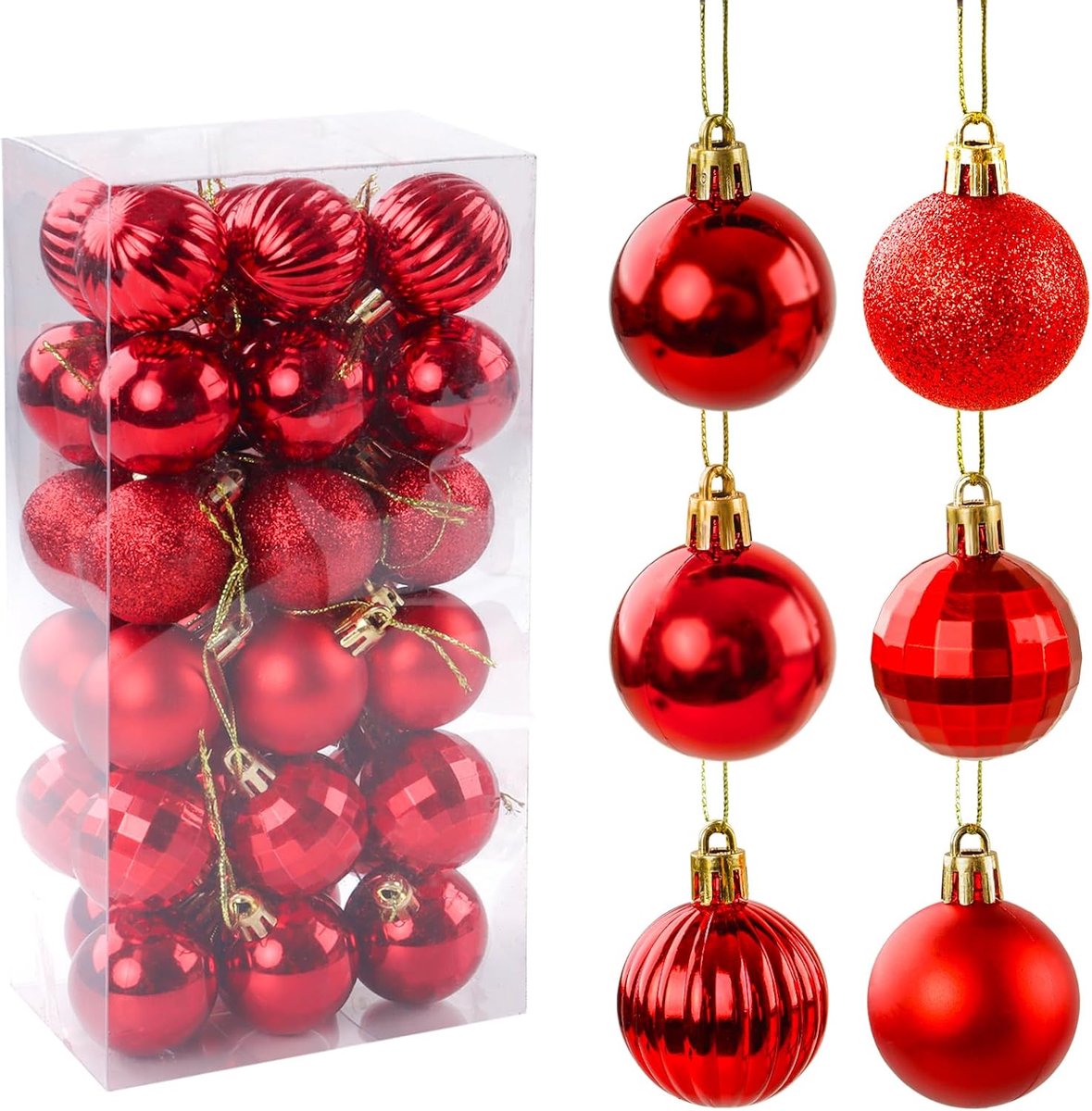 Kerstballen Rood met Sleutelkoord, Christmas Bauble Plastik