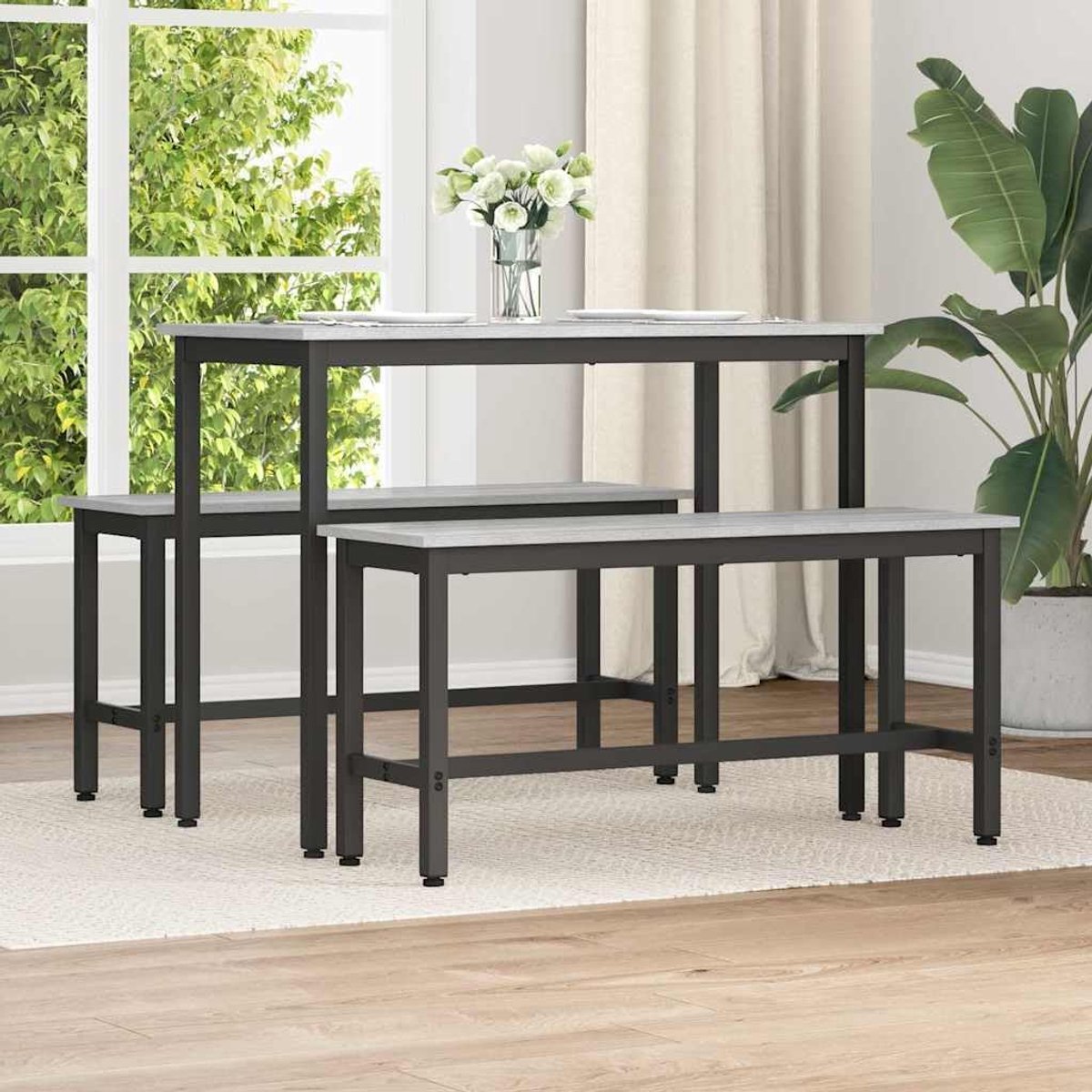 Set van 2, houtmateriaal en staal, grijs, 100 x 32,5
