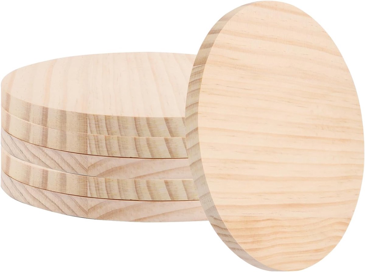 6 stuks houten schijven 20 cm diameter, boomschijven 20 cm van grenenhout, houten plaat rond 12 mm, gladde houten schijf zonder gat voor doe-het-zelf knutselen, decoratie, bruiloft, Kerstmis