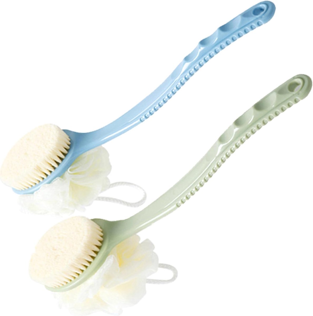 2-pack Bath Body Brush with borstels and Loofahs - Body Shower Brush with Long Handle Exfoliating Back -Improves Skin Health and Beauty - Loofah Bath Sponge-Rich Foam (1 Blue + 1 Groen)