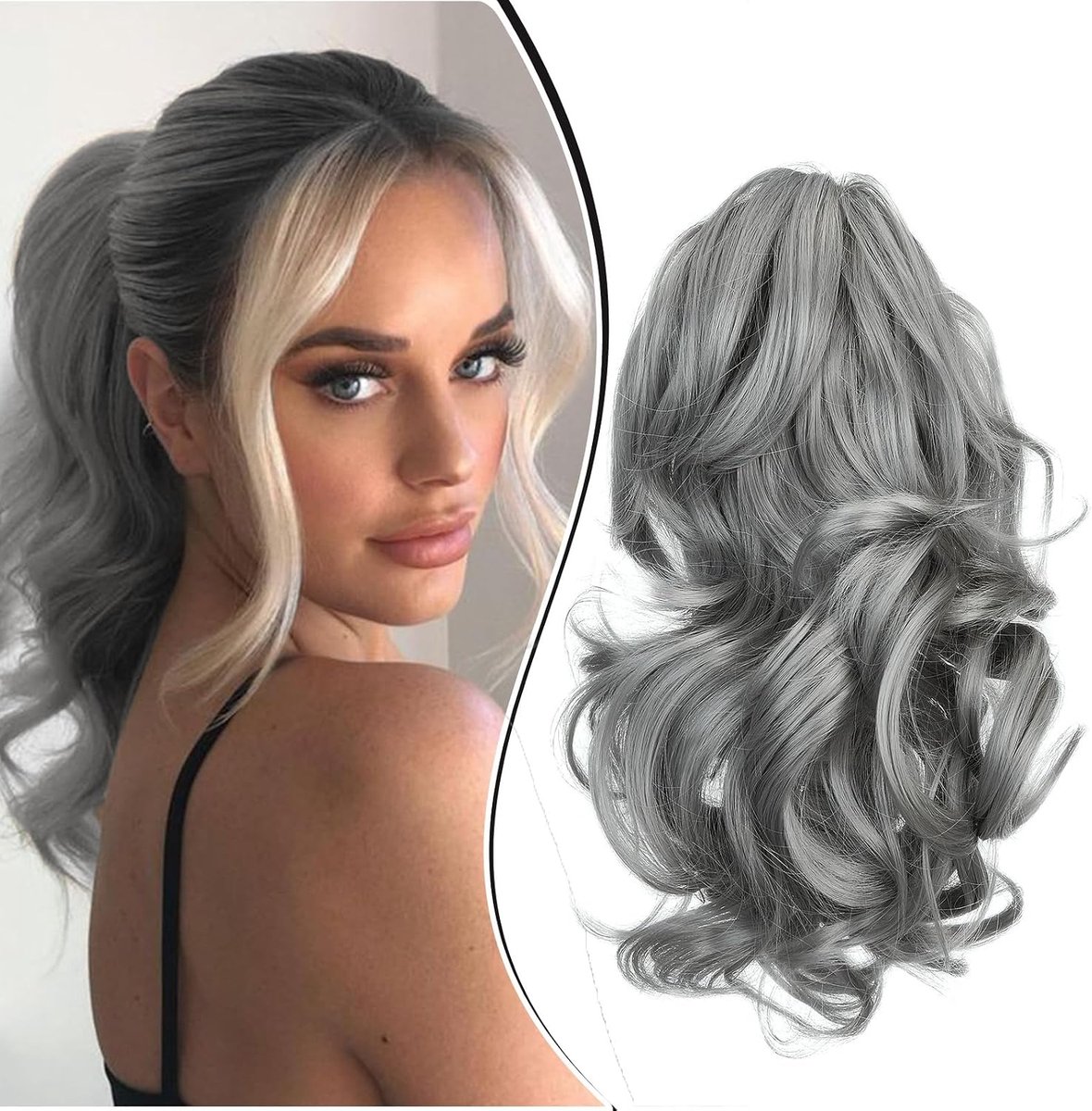 30cm Paardenstaart Haarstuk Vlecht Verlenging Klauw Golvende Lange Paardenstaart Extensies Haarverlenging Synthetische Clip in Ponytail Haarextensies, Donkergrijs