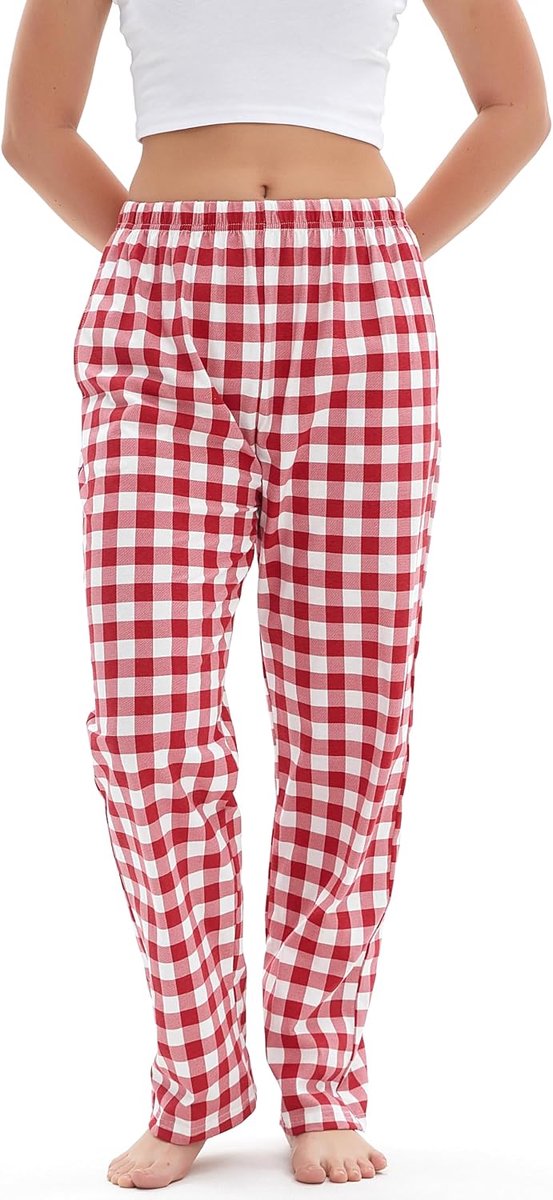 Pyjamabroek voor dames, comfortabele loungebroek van katoen, geruite pyjamabroek, loungewear voor dames, nachtkleding, pyjamabroek