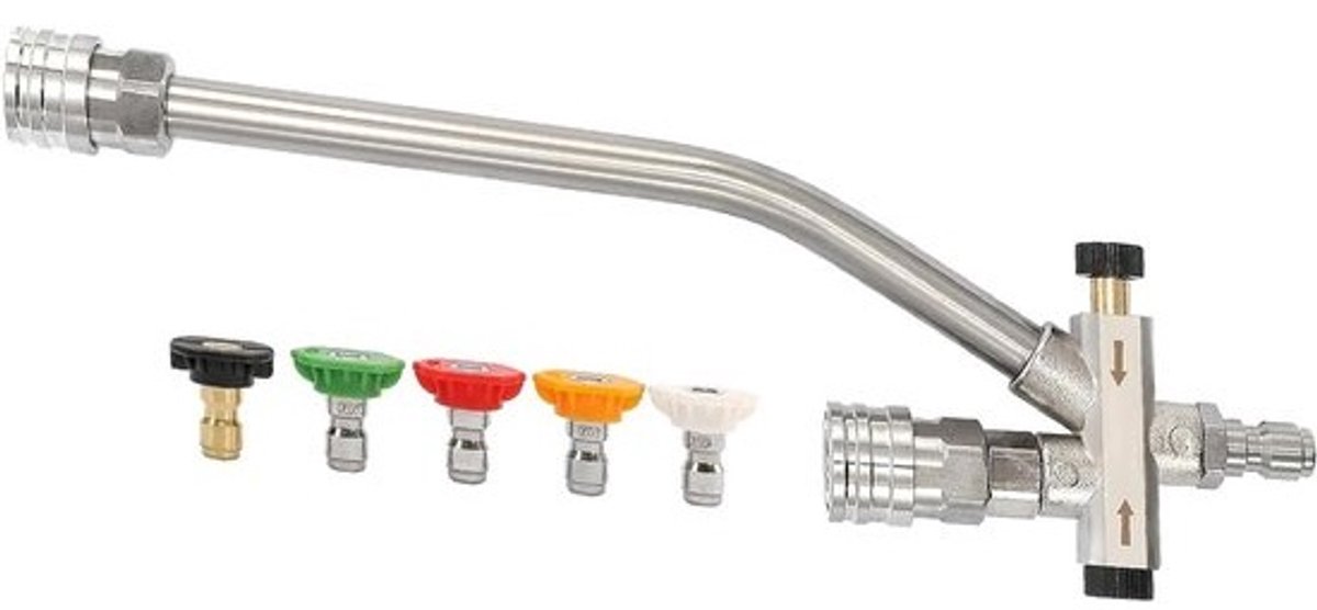 Foam Cannon Accessoire met Dubbele Aansluiting voor Hogedrukreiniger, 5 Verschillende Spuitmonden en Snelle 1/4" Verbinding voor Effectieve Reiniging