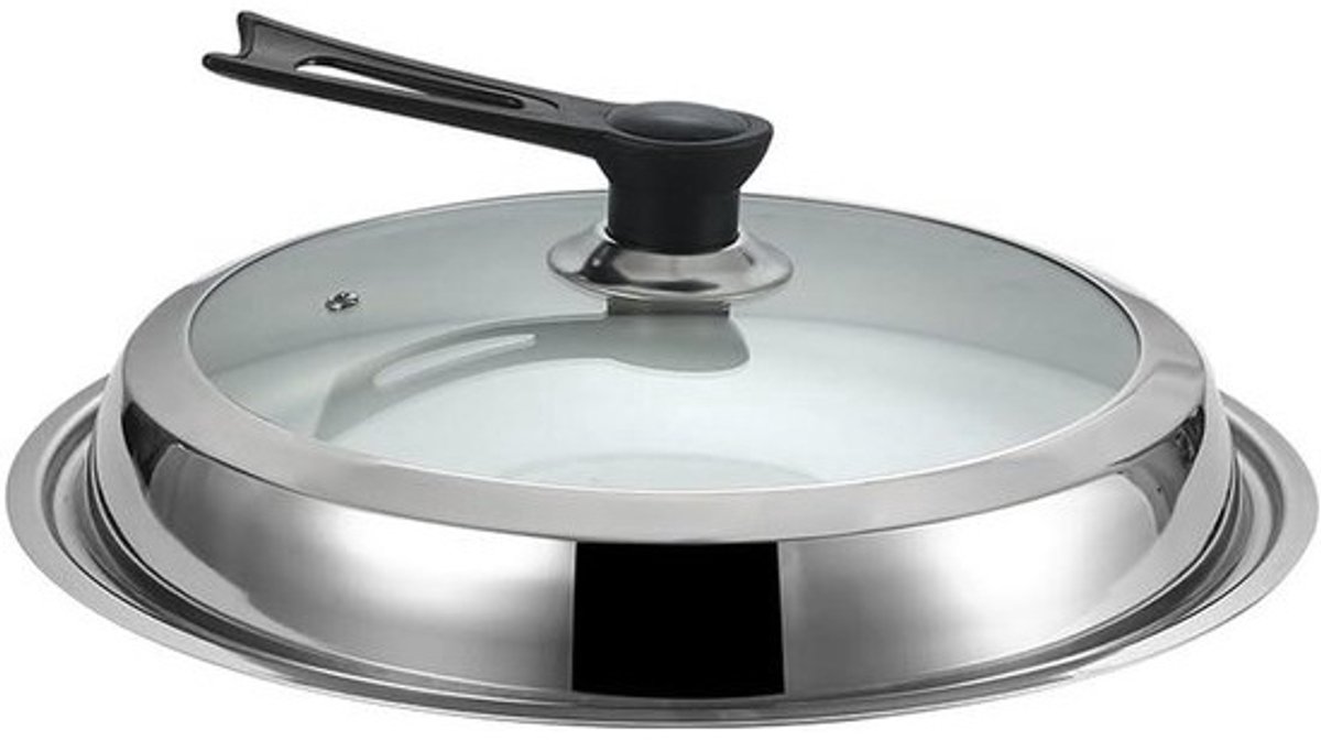 Roestvrijstalen Wok Deksel - Wok Afdekking - Koken met Wok - Zelfstandig Rechtop Staand - 32 cm - Zilver