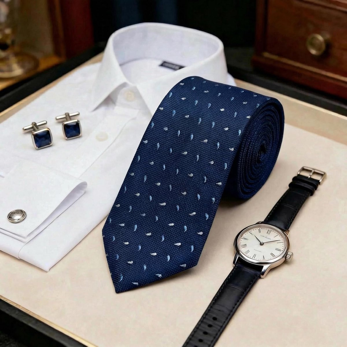 SHLAX&WING Marineblauwe Stropdas Set voor Mannen Paisley voor Pak Jas Zakelijke Tie Set Bruiloft Formele Feest Groomsmen