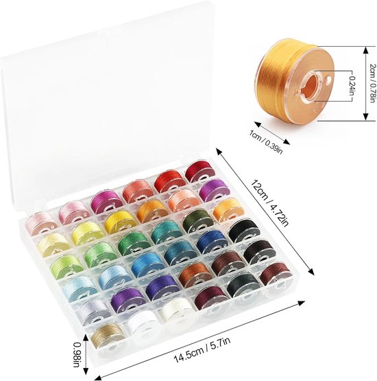 Spoelen, 36 kleuren spoelen onderdraad naaimachinespoelen gesorteerde kleuren Bobbin voorgewikkelde spoelen naaigaren set gesorteerde draad voor Brother Janome Babylock Kenmore — afbeelding 2