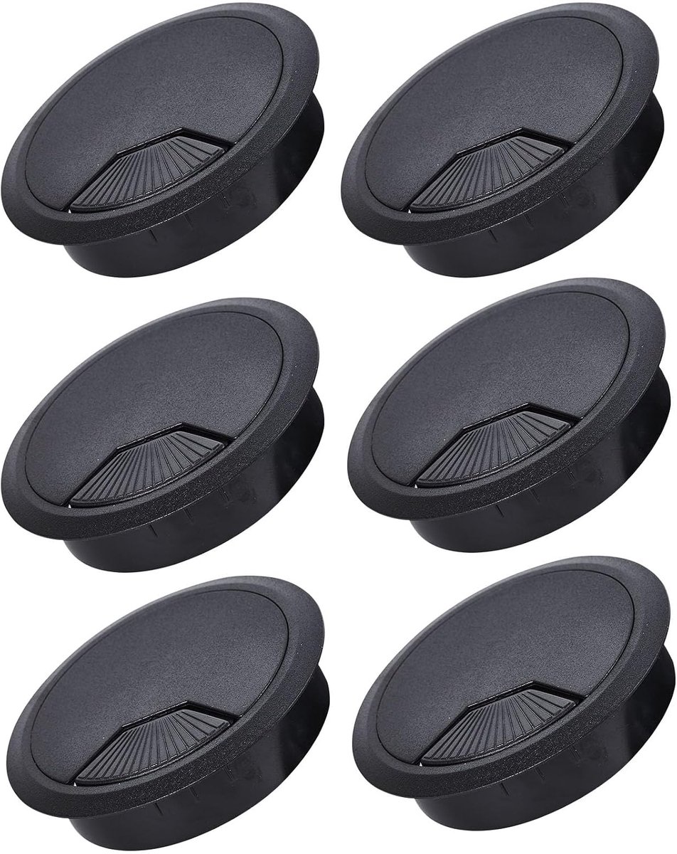 6 stuks kabeldoorvoer voor bureau, kabeldoorvoer 80 mm, kabeldoorlaat bureau, kabeldoorvoeren, tafel kabeldoorvoer (zwart)