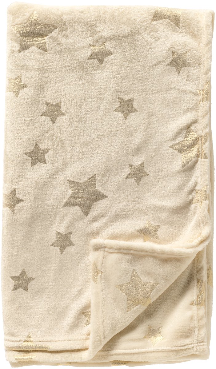 Textino STARRY-NIGHTS - plaid 150x200 cm - flannel fleece - sterrenprint - Brazilian Sand - beige, goud Zand