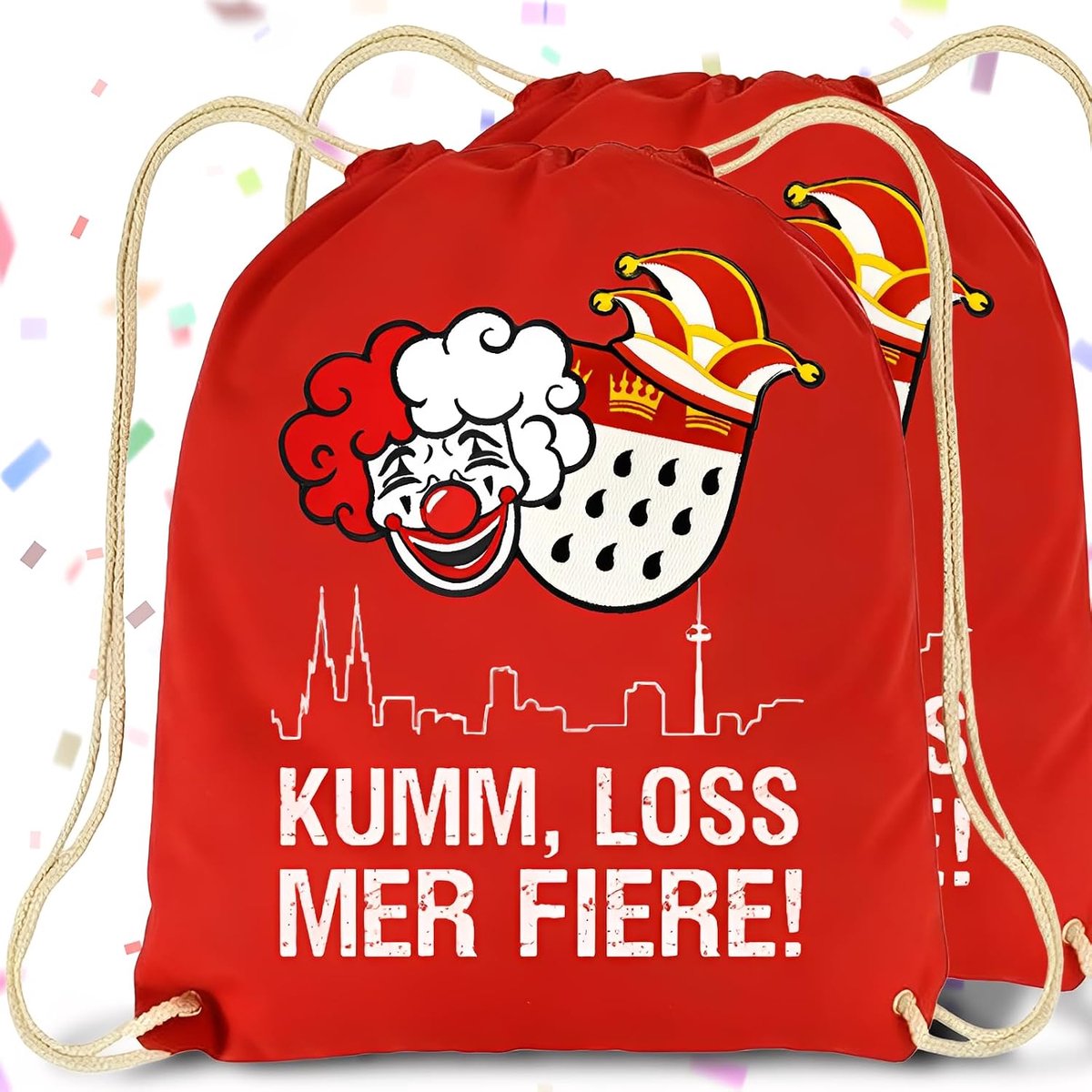 Set van 2 tassen voor carnaval van 420d Oxford, rood en wit, rugzak met trekkoord, carnavalsaccessoires voor dames en heren, Keulen-carnaval 2026, Keulenkostuum voor dames, carnavalskostuum