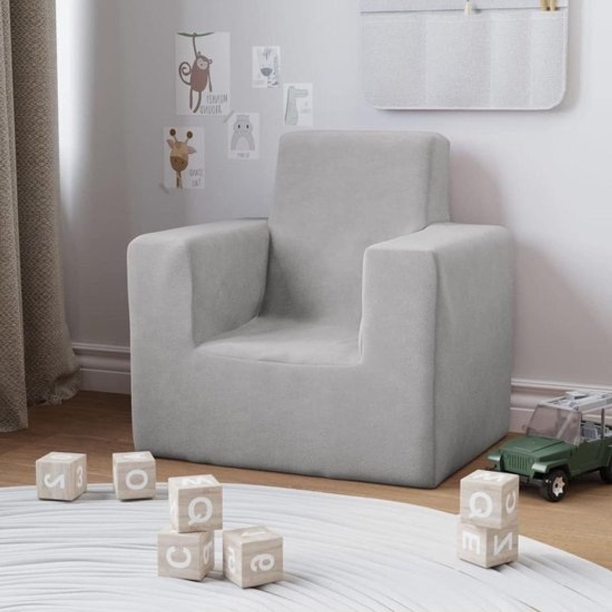 Kinderbankje Pluche - Baby meubilair - Ontspannen Zitten - Stevige Constructie - 29.5 x 28 cm - Lichtgrijs