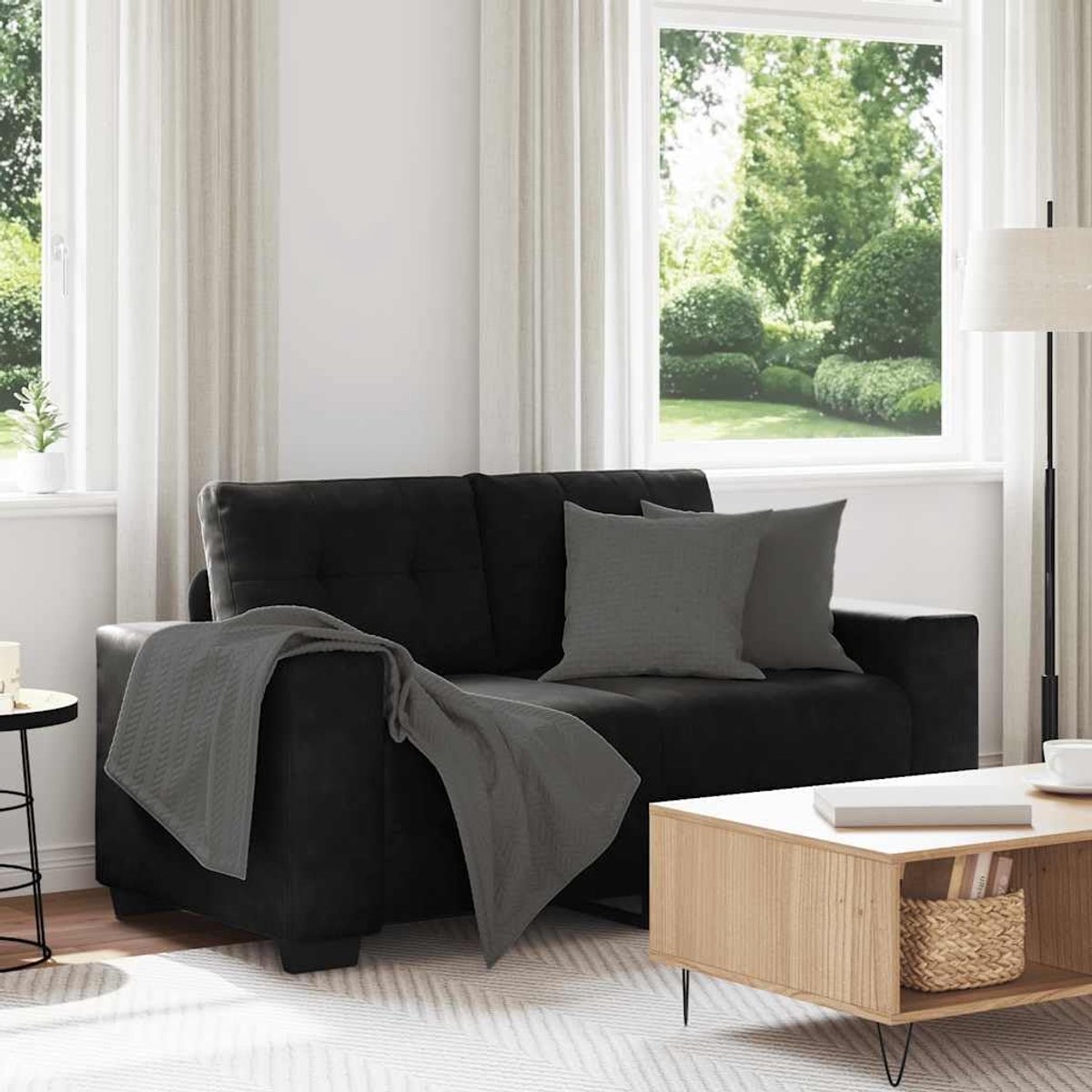 zwart, 120 cm, fluweel, moderne relaxbank met fluweel en multiplex armleuningen, voor woonkamer, slaapkamer, werkkamer, comfortabel zitmeubel met zachte bekleding, zwart