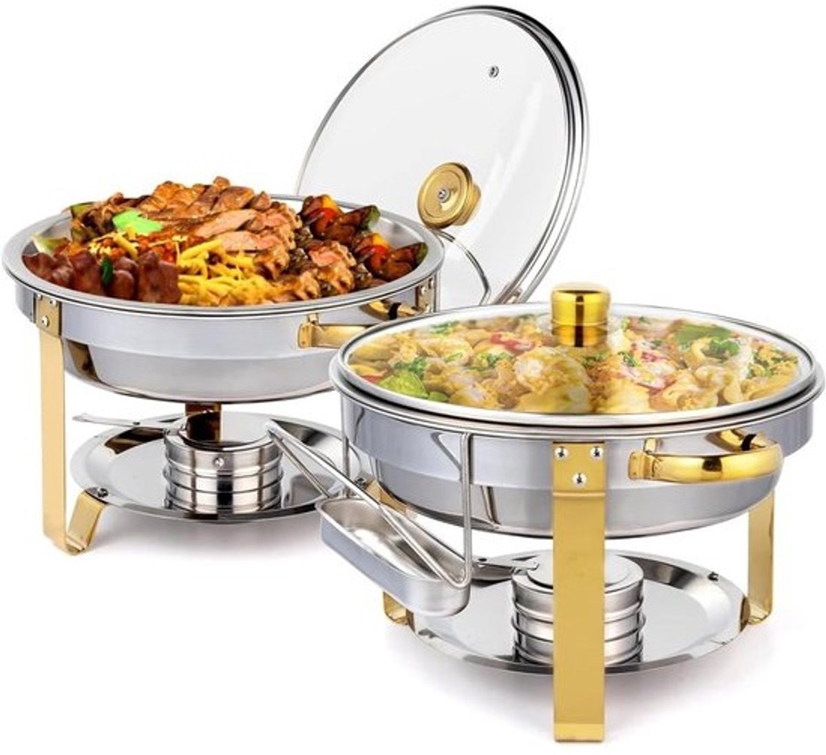 Buffet Warmers Set - RVS Buffet - Gerechten Warm Houden - Elegant Gouden Afwerking - 5 Liter Capaciteit - Goud