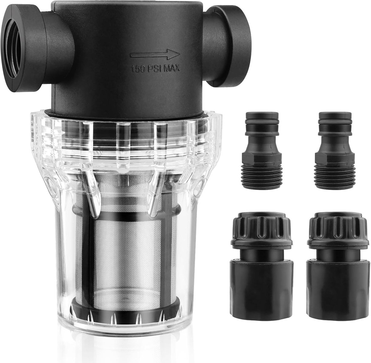 1 x voorfilter, met 80 mazen stalen zeef sedimentfilter