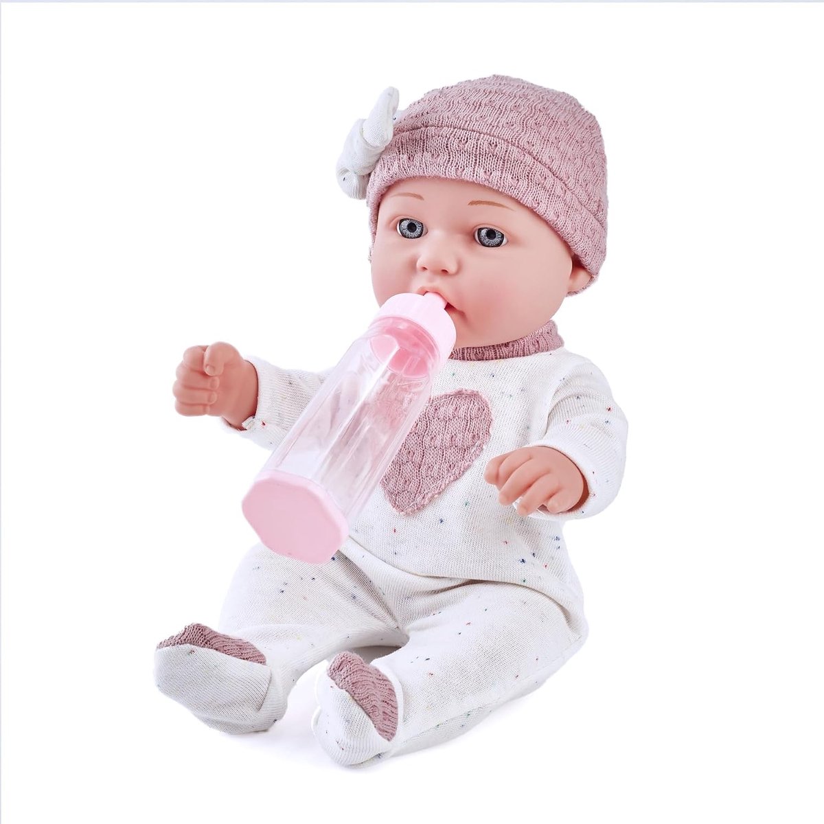 30 cm Babypop Cadeauset met Afneembare Hartjes Romper, Speen, Flesje & Zacht Dekentje – Mijn Eerste Pop Cadeau voor Meisjes vanaf 3 Jaar
