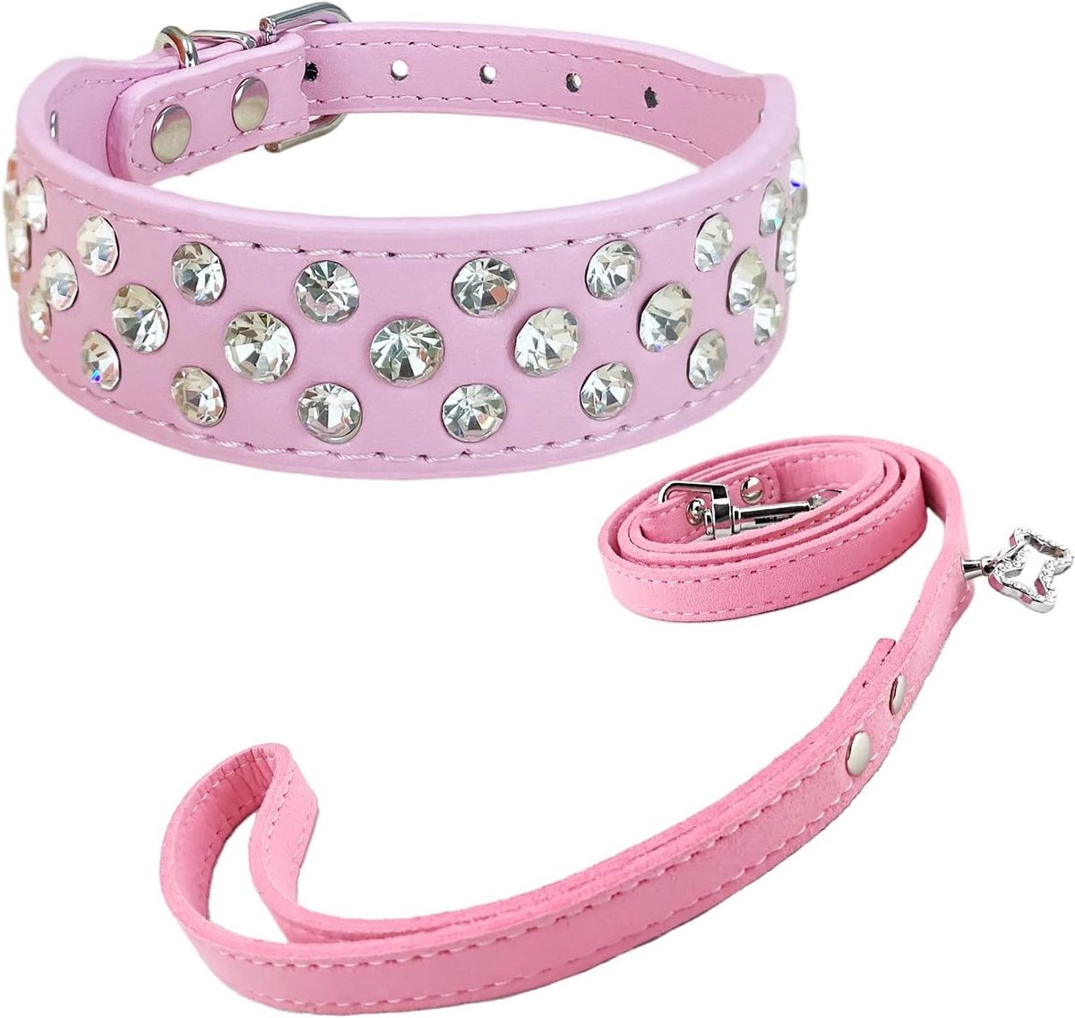 hondenhalsband en riem set bling puppies halsband schattige diamanten halsband met riemen - roze - XXS