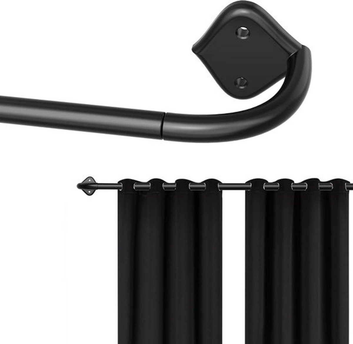 Gordijnroede - Roede voor gordijn - Ramen afschermen - Gebogen uiteinde - 73-145 cm - Zwart