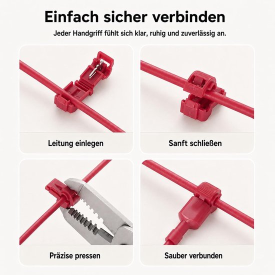 20 stuks T-aftakverbinders, rood, aansluitklemmen voor robotmaaiers, weerbestendig, zonder strippen, compatibel met Husqvarna, Gardena, Bosch, Worx, voor begrenzingskabel en laadstation — afbeelding 3
