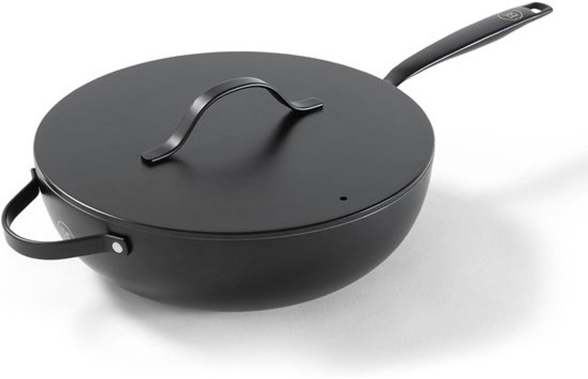 Wokpan met Deksel Ø 30 cm Keramische Antiaanbaklaag Geschikt voor Inductie Zwart