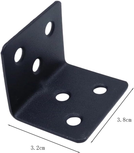 10 stuks roestvrijstalen hoekbeugels, 31 x 31 x 38 x 1,5 mm, L-vormige rechthoekige connector voor bevestiging van hek, tafel, stoel, rek, bed, raam (zwart) — afbeelding 5