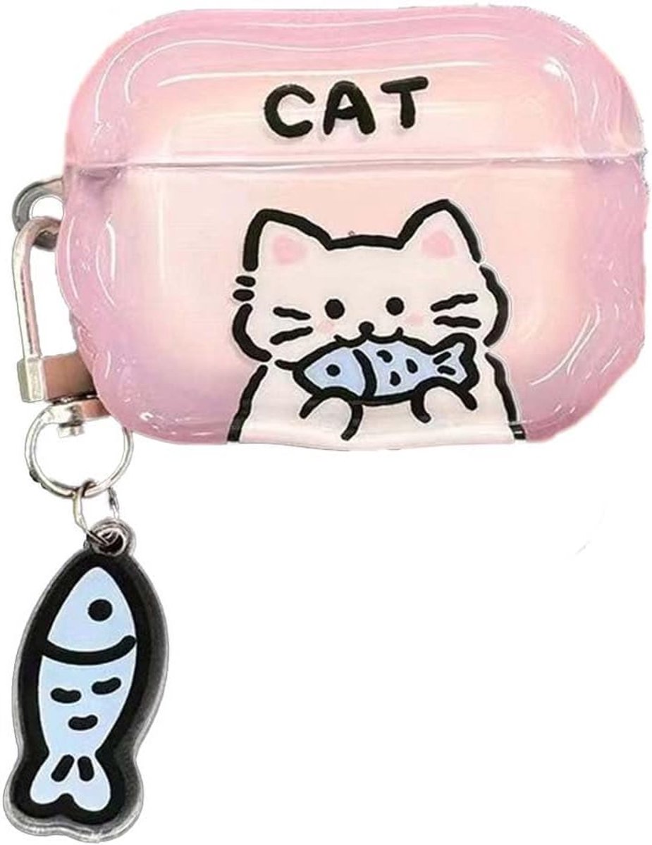 Hoesje voor Airpods Pro 3 (2025 uitgebracht), schattige cartoon leuke hond kat patroon ontwerp oortelefoon hoes met hanger, van toepassing op Air Pod Pro 3e generatie (kat)