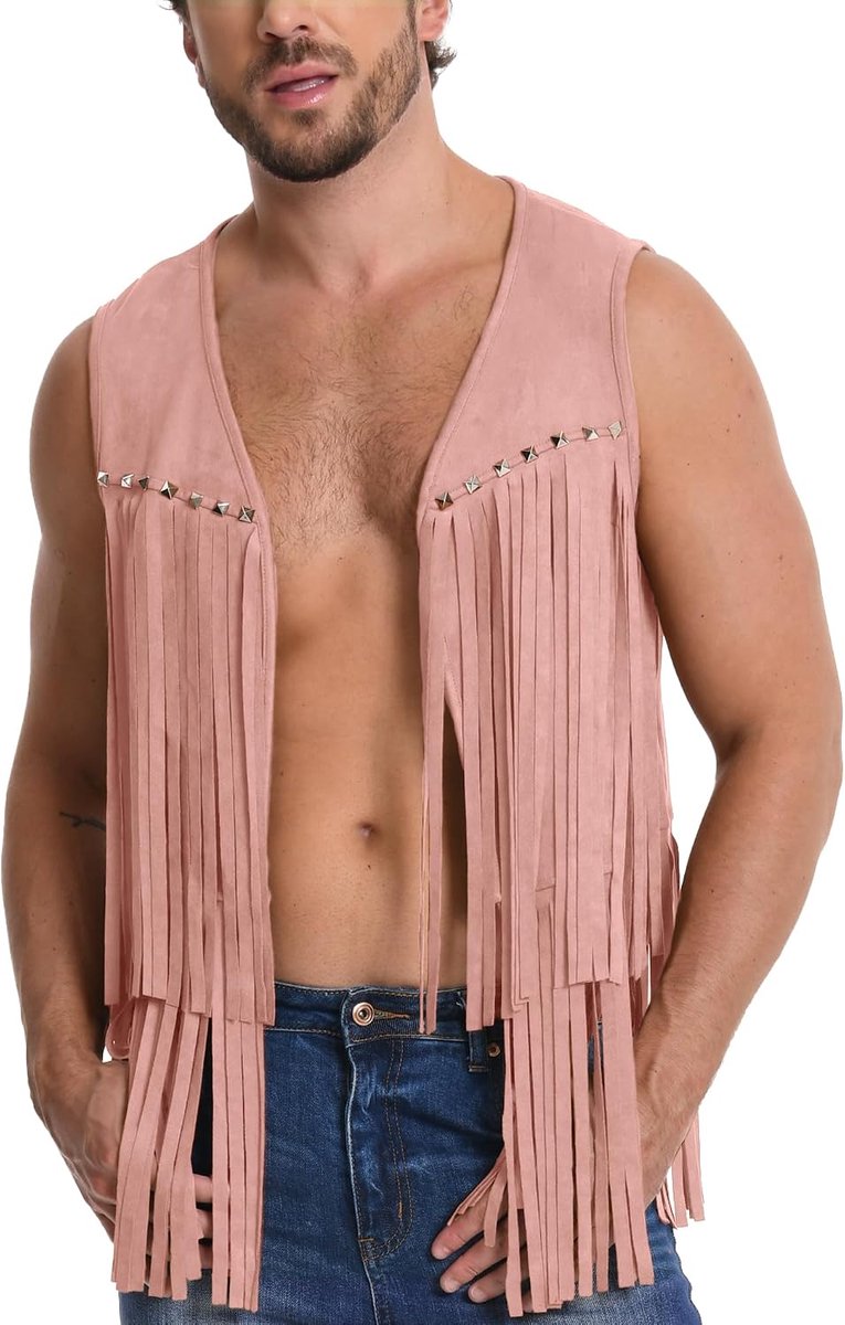 Herenvest met franjes, kostuum, cowboy, hippie, vest, kort, mouwloos, jas, kwastjes, retrovest, comfortabele kleding, discoparty, carnaval, rave, S-2XL