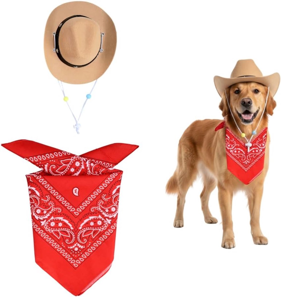 Cowboyhoed voor honden, cowboykostuum met bandana voor puppy's, kittens, huisdierfeestdecoratie, hondenkostuum voor huisdierfeest, cosplay, Halloween, Kerstmis, carnaval, foto's