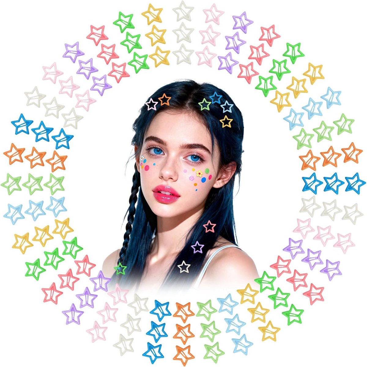 Haarspelden, 40 stuks, kleurrijke antislip haarspelden met uitgeholde sterren, pentagram haarclips, schattige accessoires, 3,0 cm lang, voor meisjes en vrouwen (10 kleuren)