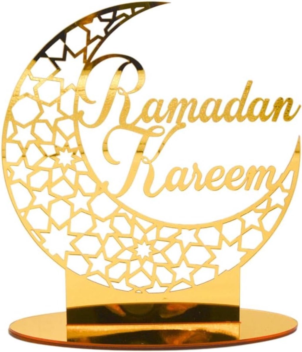 Mubarak Ramadan decoratie, gouden holle maan vorm tafelblad ornament ramadan tafelblad decoratie voor Ramadan Mubarak Eid decoraties