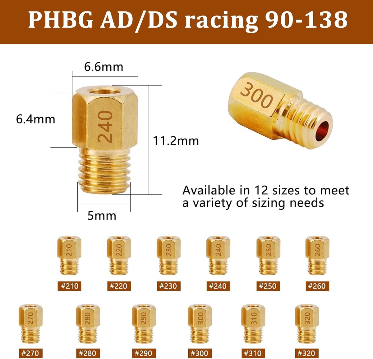 Sproeiers, M5 sproeierset, hoofdsproeierset, carburateursproeierset (210/220/230/240/250/260/270/280/290/300/310/320) voor scooter en motorfiets