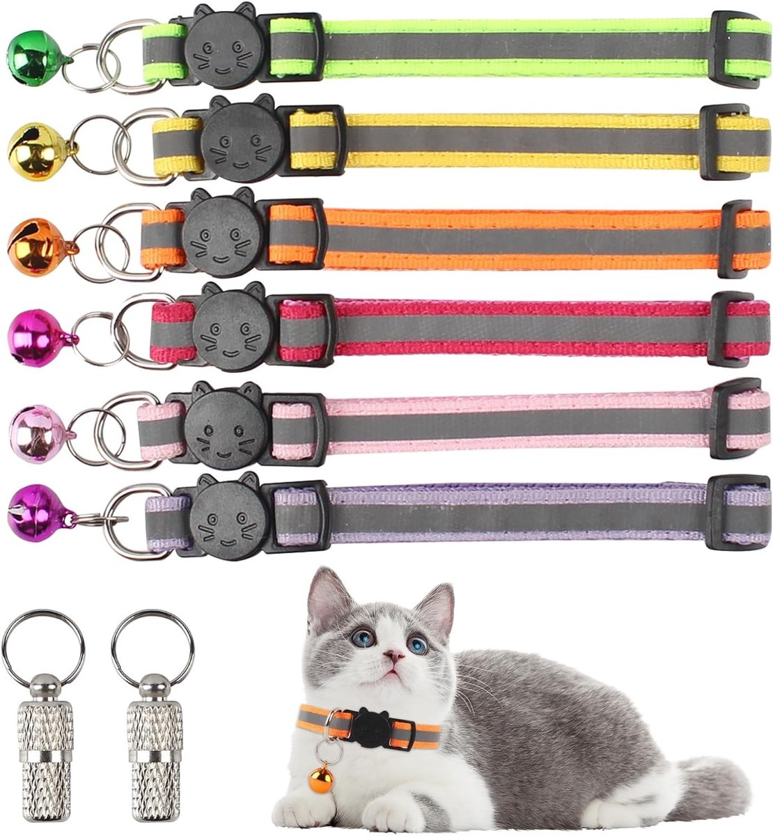 Reflecterende Kattenhalsbanden Set van 6, Veilig en Snelle Versie met Bel voor Buitengebruik