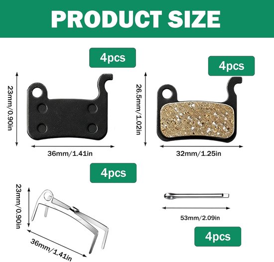 4 paar remblokken fiets compatibel met Shimano Deore XT XTR LX SLX Saint Hone Alfine M535 M595 M596 M665 M765 M775 M776 M800 M965 M966 M975 fiets remblokken — afbeelding 2