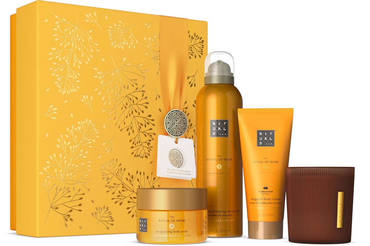 Rituals - Geschenkset voor Vrouwen - 4 Producten - Douchegel 200 ml - Body Scrub 125 gram - Bodycrème 100 ml - Geurkaars 140 gram - Cadeaus - Cadeaudoos - Geschenkdoos - Giftset Vrouw - Cadeauset - Doucheschuim - Badschuim - Shower Gel - Kaars - Mehr