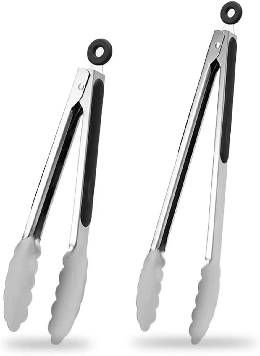 set van 2 tot 9 inch en 12" roestvrijstalen tang met antisliphandgrepen om te koken, barbecue, barbecue, grillen, buffetserveren (23cm & 30cm)