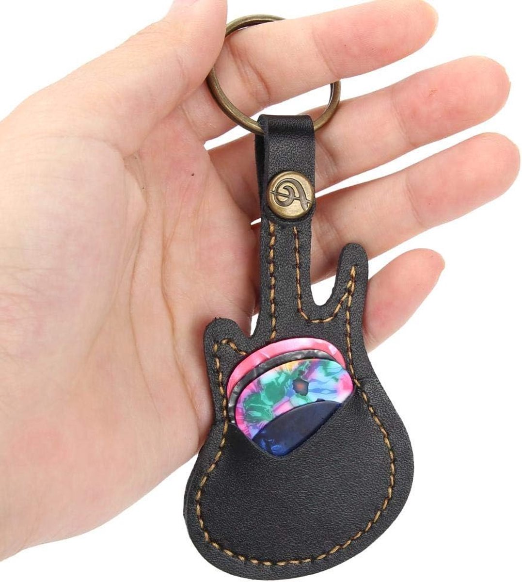 Gitaar Gevormde Gitaar Picks Houder Case PU Lederen Gitaar Plectrum Houder met 5 stks Kleurrijke Picks voor Gitaar Spelers