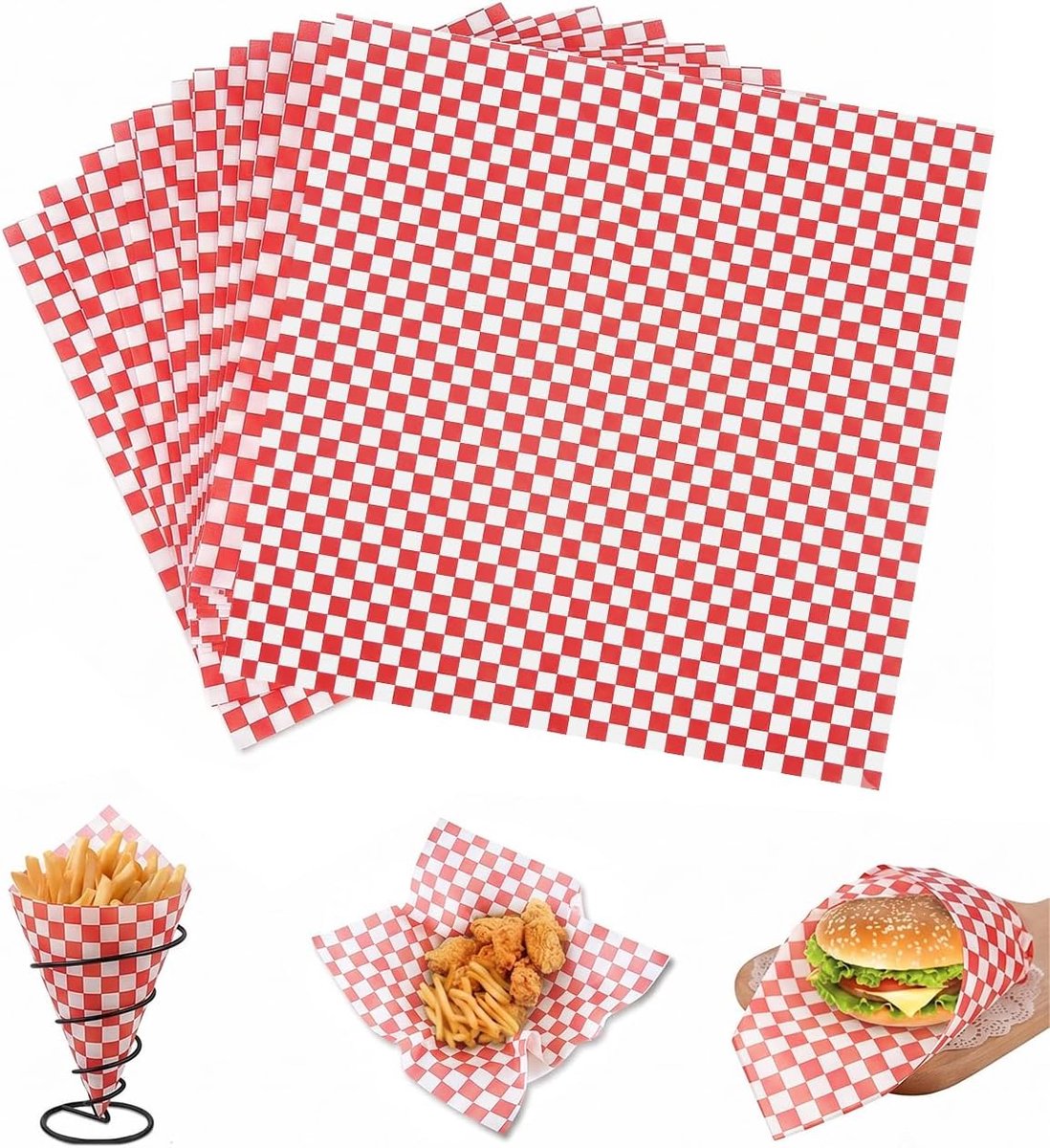 150 stuks hamburgerpapier, 28 x 28 cm, waterdicht en olie-hamburgerpapier