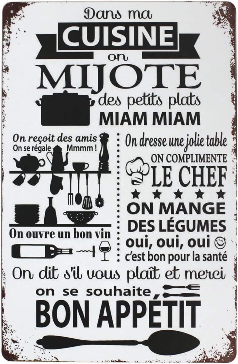 Ma Cuisine on Stoofpot Des Petits Plats Vintage Metalen bord