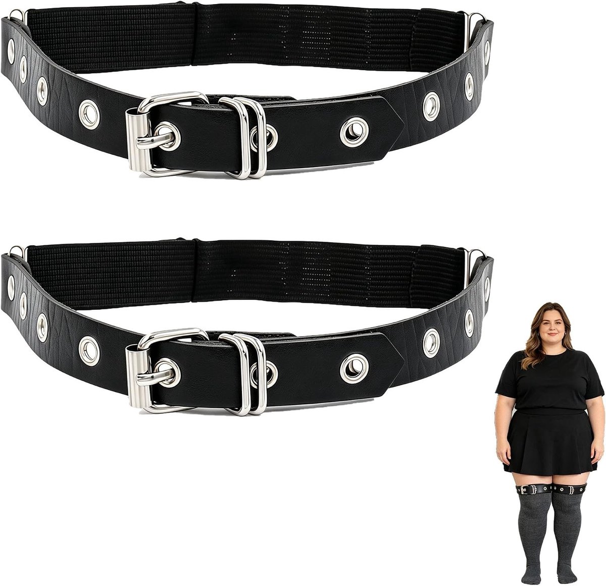 Punk stijl faux leren 2-delige kousenband met studs, oversized en trendy accessoires voor een gedurfde look