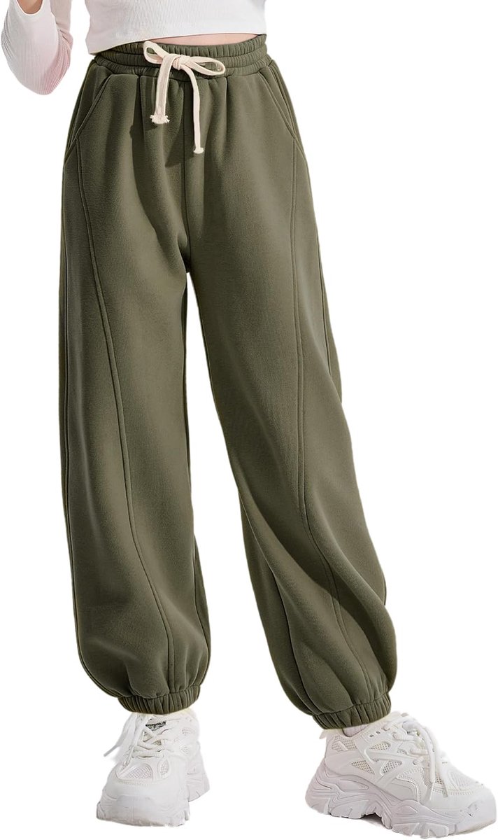 Meisjesbroek, katoen, fleece, effen, joggingbroek, sportbroek, joggingbroek, trainingsbroek met meerdere zakken voor kinderen