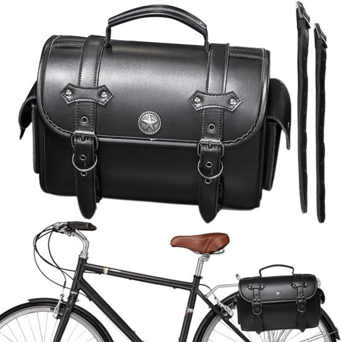 Fietszadeltas - Motorzadeltas Bagagedrager - Motorrijden Opslag - Verstelbare Gespriemen - 35 x 23 x 18 cm - Zwart