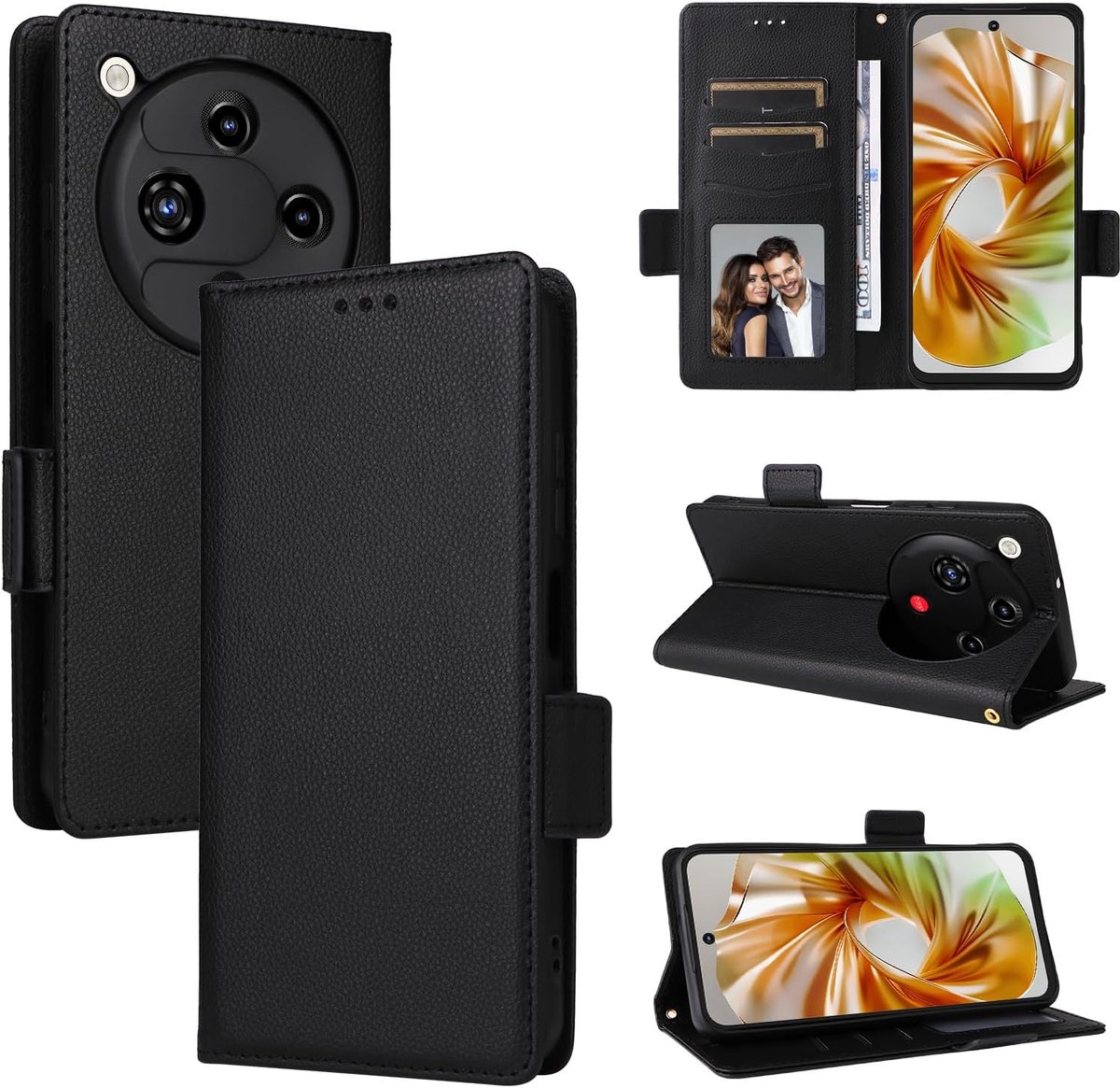 Nubia Focus 2 5G hoes, Magnetische flip lederen portemonnee hoesje, Standaard hoesje, Schokbestendige beschermhoes voor ZTE Nubia Focus 2 5G-Zwart