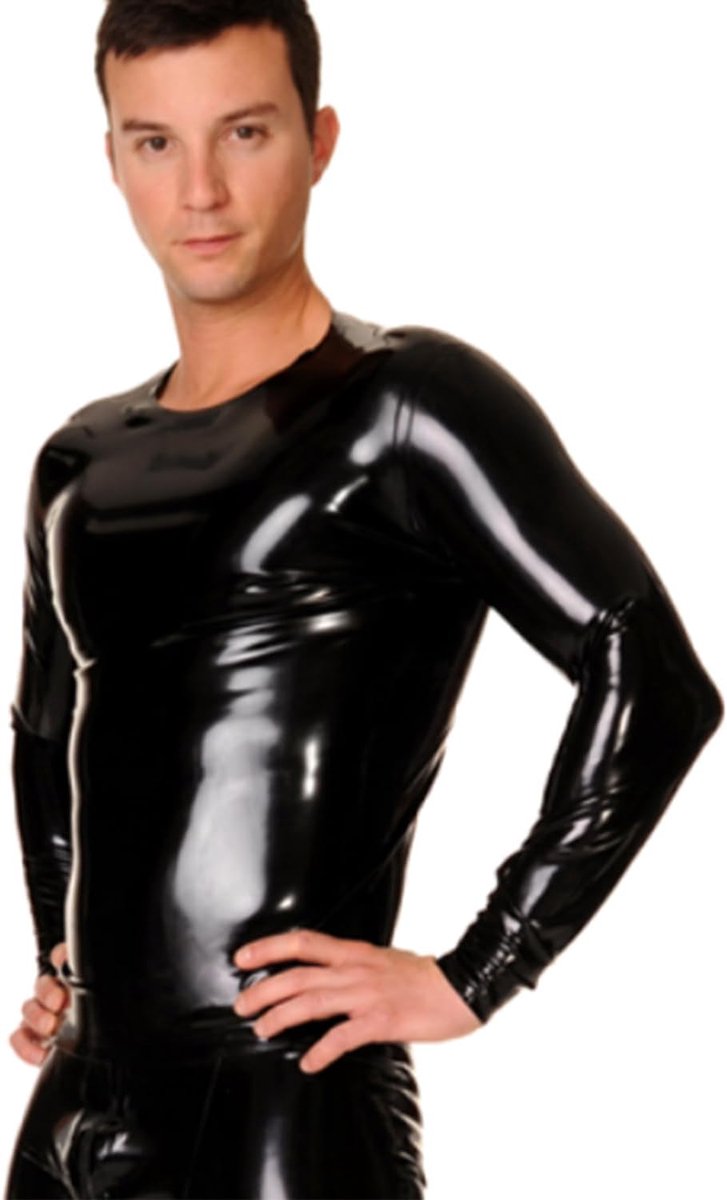 Heren Latex Shirt met Lange Mouwen,Modieus Natuurlijk Rubber Latex T-shirt met Ronde Hals,Geschikt Cosplay Kostuums