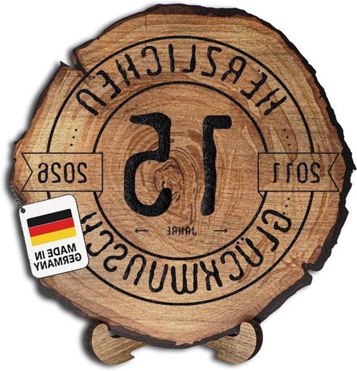 Houten Schijf - Jubileum Schijf - Cadeau Geven - Gefeliciteerd Design - 30 cm - Houtkleur