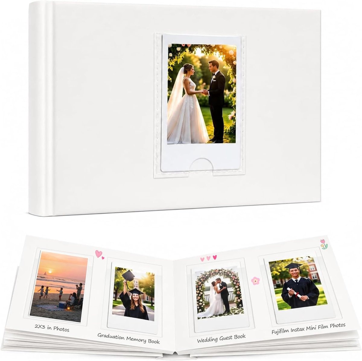 Polaroid camera fotoalbum - Wit - 64 Pockets - Harde Kaft met Transparante Vakken - Voor Instax Mini Foto's