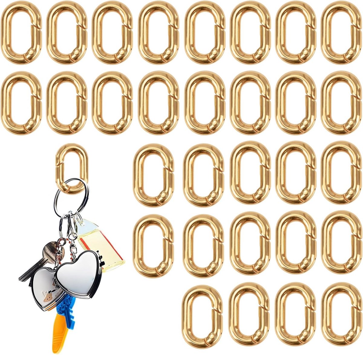 30 Stuks Kleine Ovalen Sleutelhangers in Goud, 1 x 16mm, Perfect voor Sleutels en Accessoires