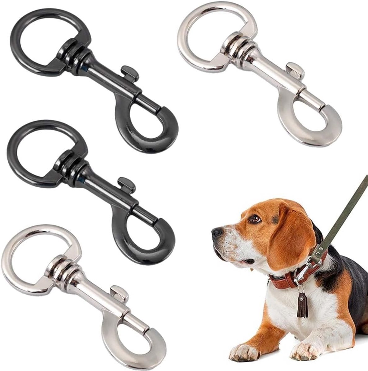 4 stuks roestvrijstalen sleutelhaken karabijnhaken stabiele karabijnhaak met draaibare verbinding gebruikt voor bergleidingen en sleutels voor honden (zwart zilver)