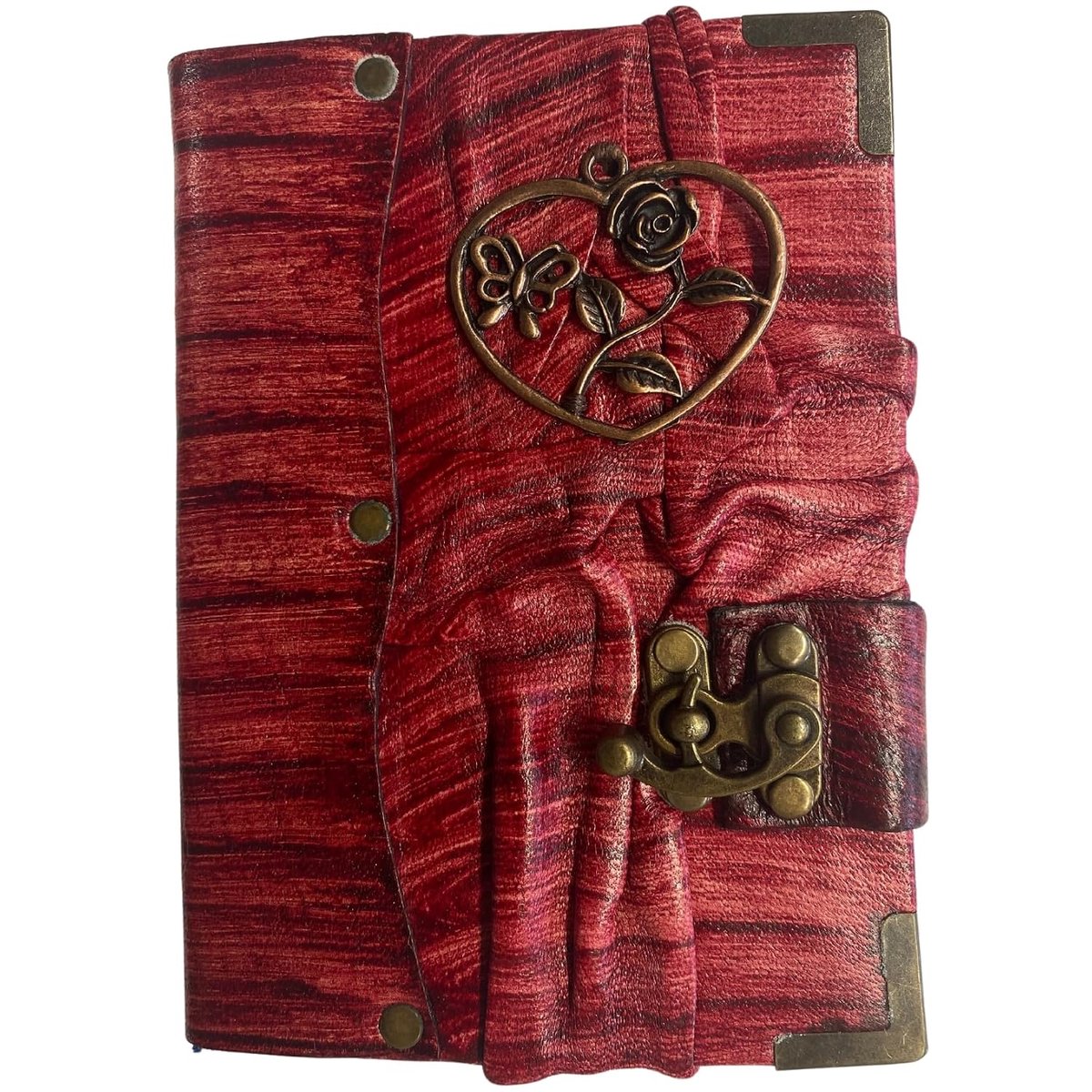 Schetsboek - Notitieboek - A6 - Bloem - Leer - Handgemaakt - Ongebleekt papier - Dagboek - Cadeau tip - Rood
