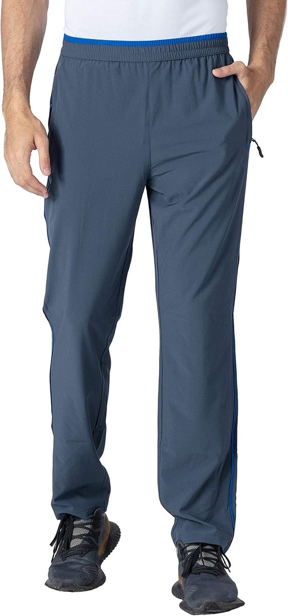 Lange joggingbroek voor heren, fitnessbroek, sneldrogend, ademend, licht, sport, hardloopbroek met zakken met ritssluiting.