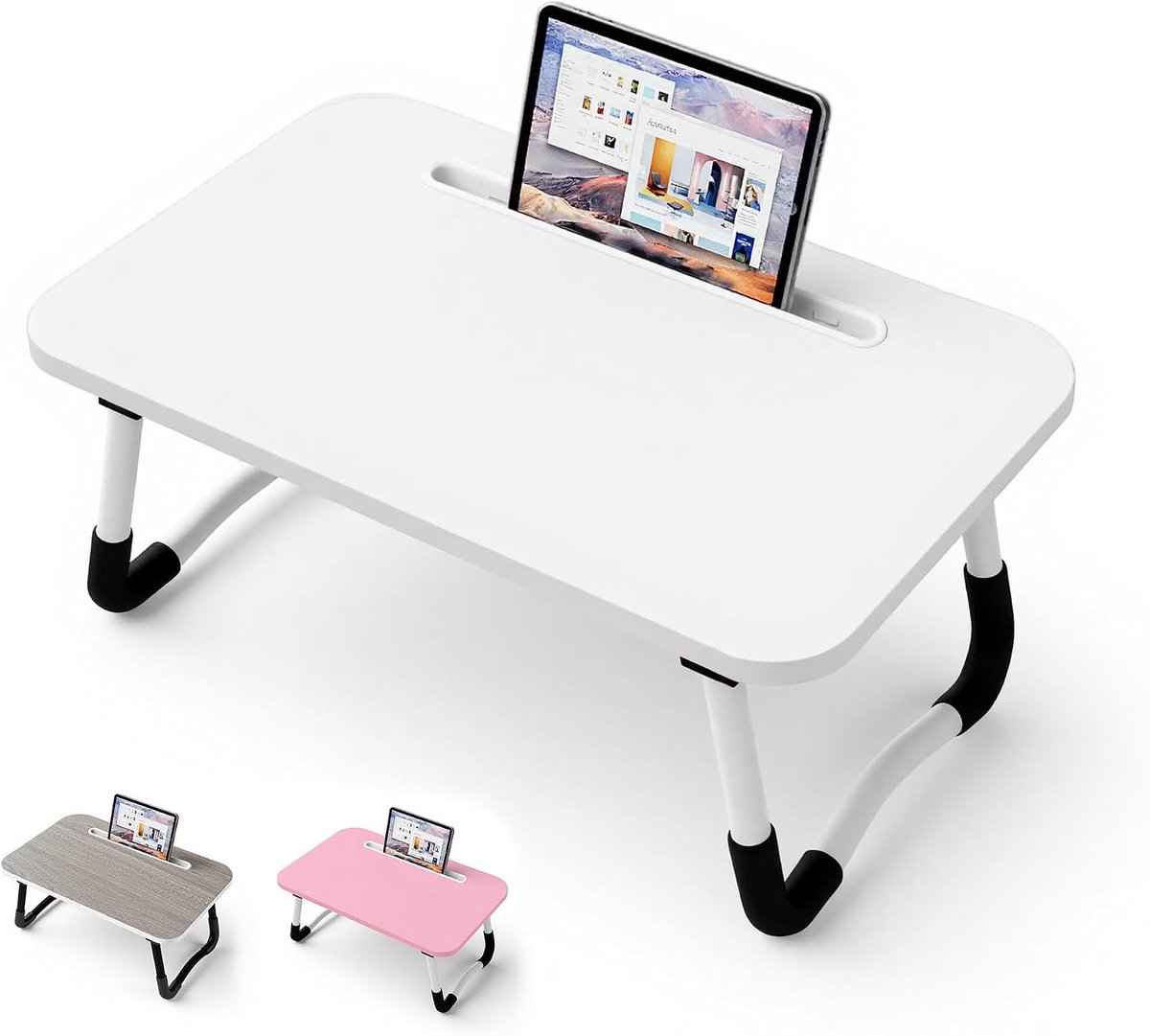 Laptop Bed Bureau - Schootbureau 48 x 30 cm voor Ontbijtbord, Eten, Lezen, Schrijven, Werken, Laptopstandaard voor Bed, Bank, Kantoor en Thuis (White)