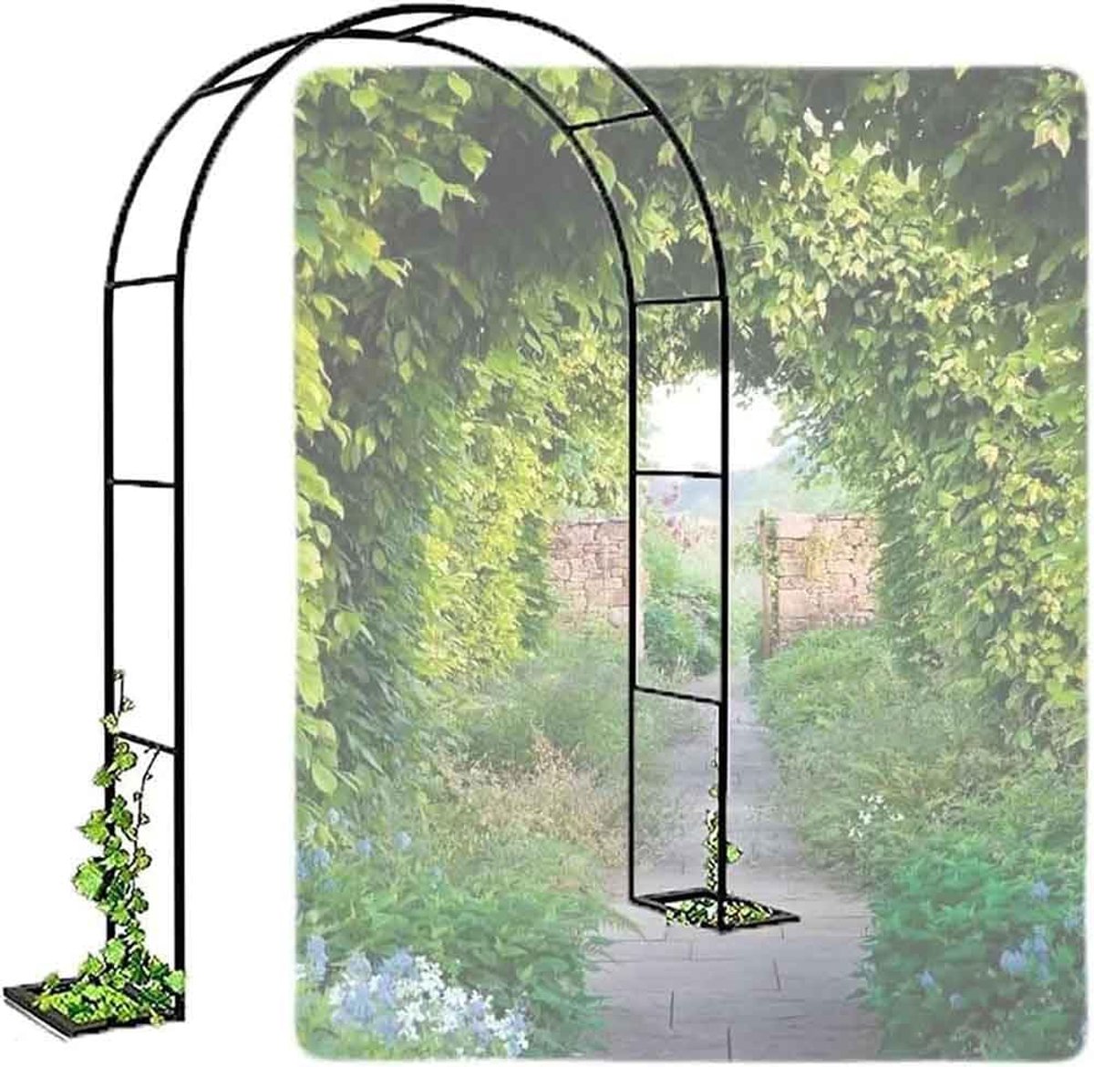 tuinboog zwaar belastbare rozenbogen prieel latwerk voor klimplanten breed 120 cm 140 cm 180 cm 240 cm 350 cm rozenboogdecoratie bruiloft boogweg, zwart, B 1,8 m x H 2,2 m